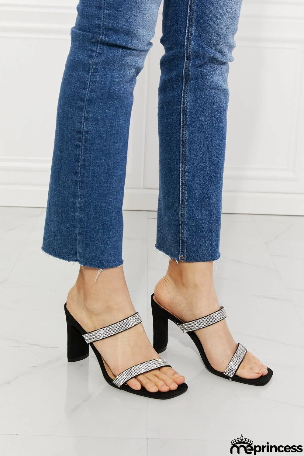 MMShoes Leave A Little Sparkle Rhinestone Block Heel Sandal in Black
