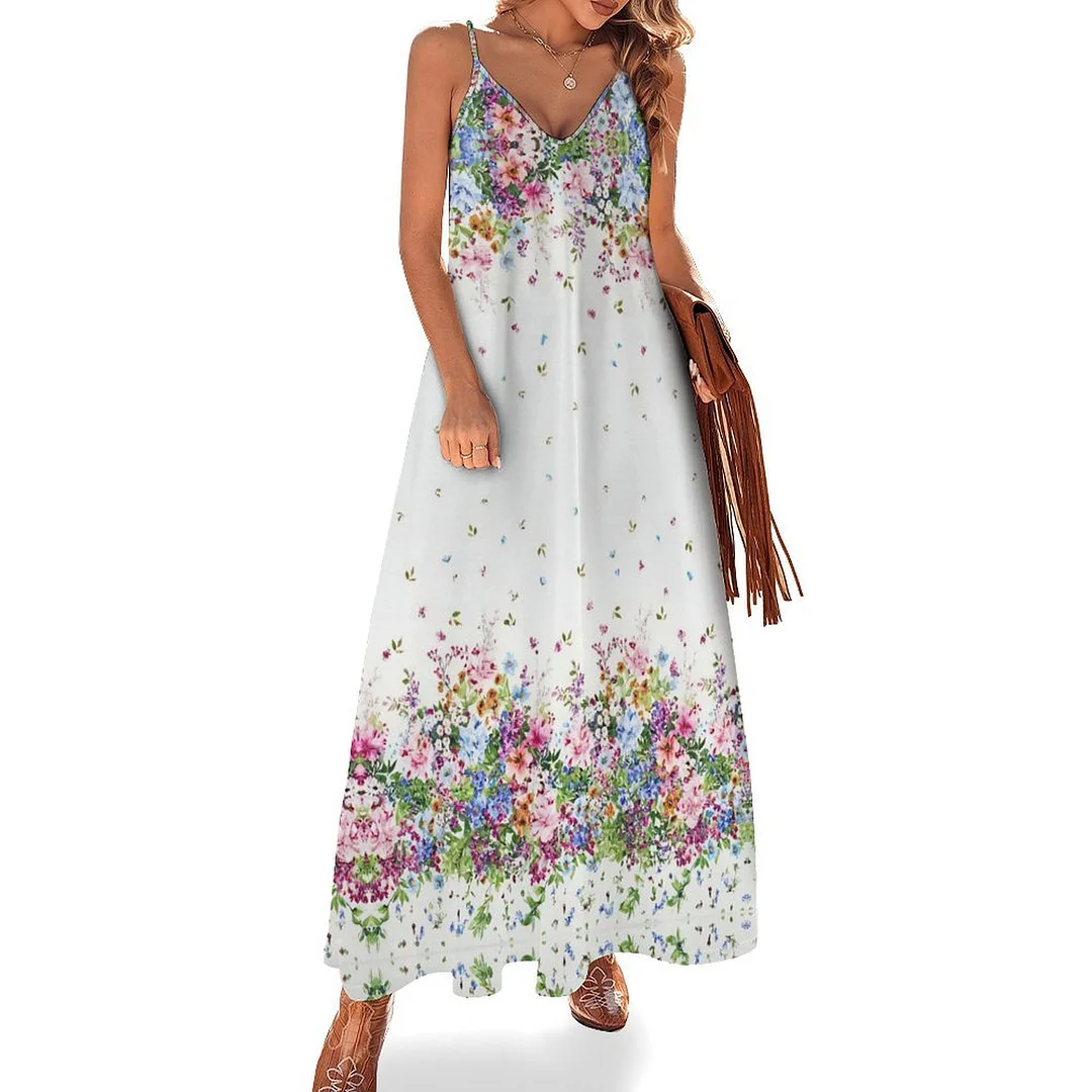 Style & Comfort for Mature Women Plus Size Printed Sling Casual Women Maxi Dress in Pattern Floral, Red, Green, Colorful