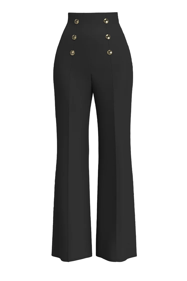 1950s Black Formal Solid Color Double-breasted High Waist Bootcut Pants