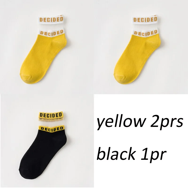 3 pair/set Lot Patchwork Fashion Socks for Girls Women Comfortable Letter Sox mix Summer Color Indoor Floor socks Cute