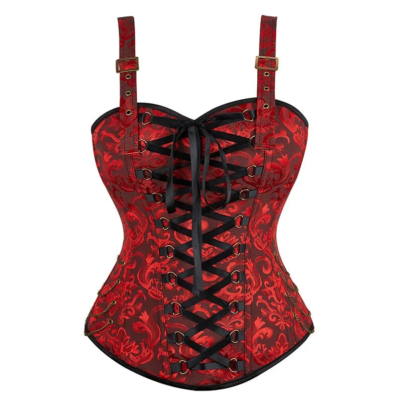 Billionm with Straps Gothic Costume Black Lace Up Corset Top Vintage Jacquard Plus Size Steampunk Corsets for Women Brown Red