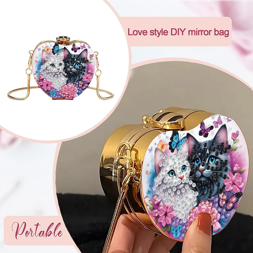 Two Cats DIY Acrylic Love Art Diamond Painting Coin Purse with Chain for Women