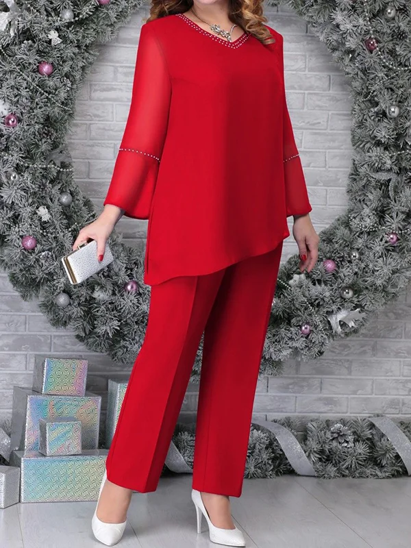  Women's 2 Piece Outfits Dressy Pant Suits for Wedding Business  Color Block Irregular Hem Tops Wide Leg Pant Sets : Clothing, Shoes &  Jewelry