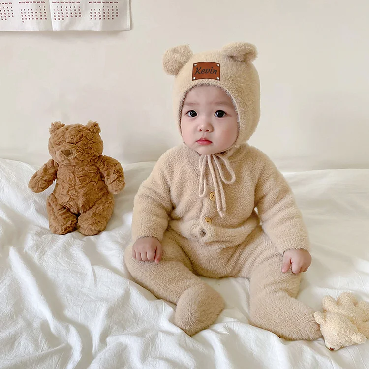 Personalized Baby Mink Cashmere Jumpsuit With Hat 