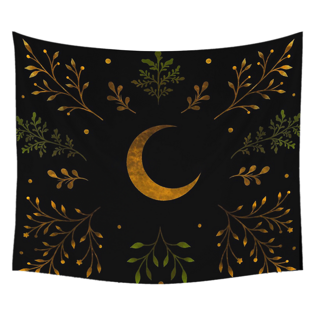 Vintage Moon Phase Wall Hanging Tapestry Mooonlight Green Olive Leaf Black Sun Witchcraft Divination Tapestry Butterfly Decor