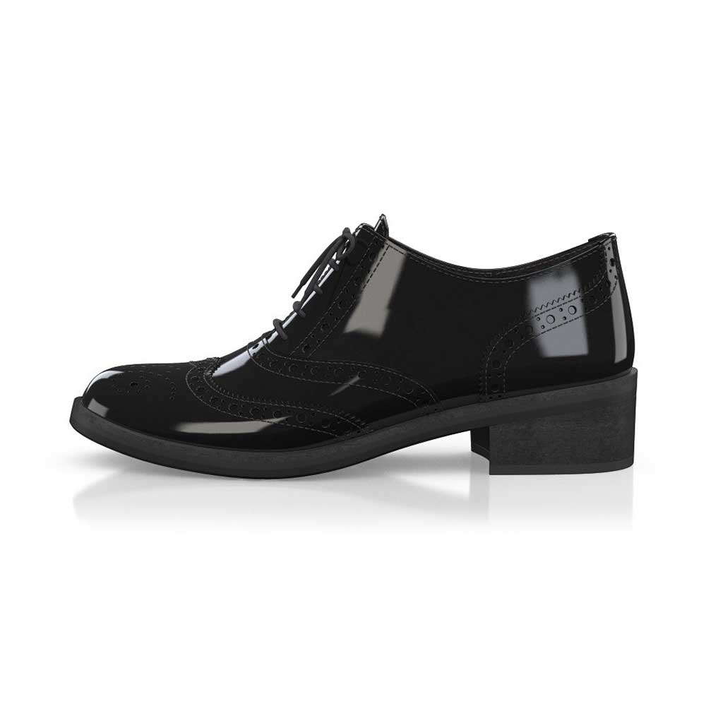 Black Patent Leather Round Toe Chunky Heel Lace-Up Oxford Shoes Nicepairs