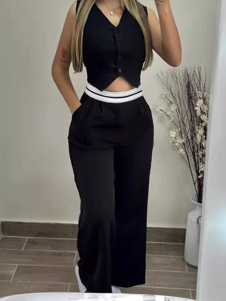 Wongn Wongn The Summer Of 2024, Cross Into Women's Wear Matching Waist Head Stitching Commuter Leisure Suit