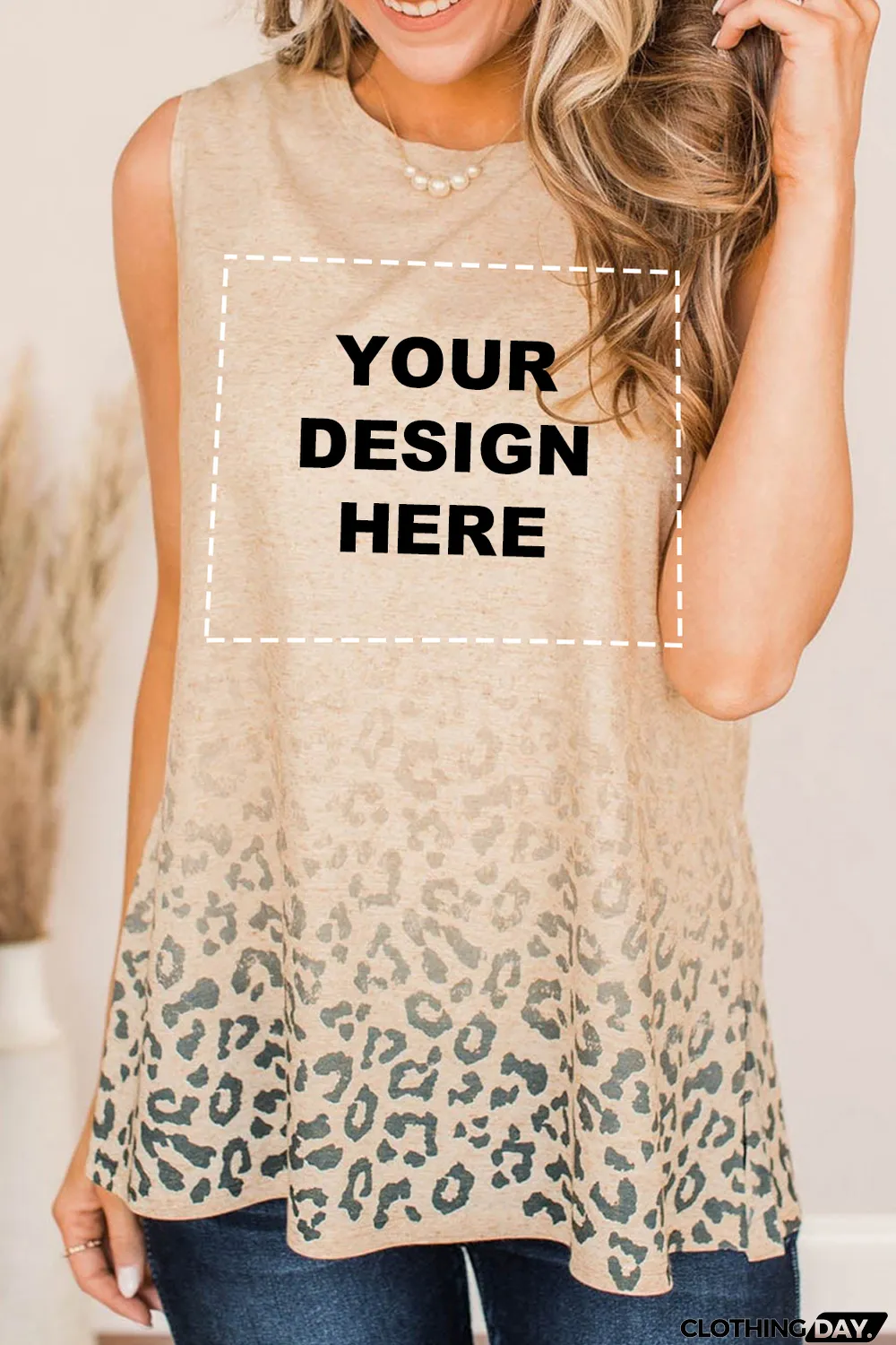 Blank Apparel - Apricot Gradient Leopard Print Tank Top