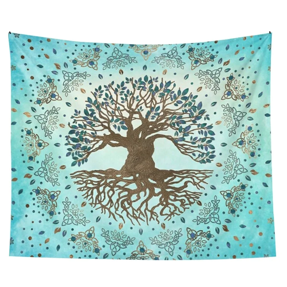 Life Tree Tapestry Psychedelic Blue Teal Wall Covering Mandala Home Decor Wall Blanket Tapestry Bohemian Bedroom Wall Hanging