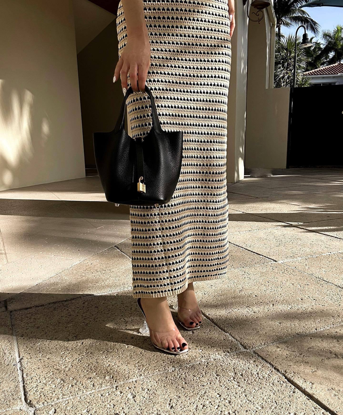 Ootddress Striped See-Through Long Dress Female Elegant Sleeveless High Waist Patchwork Fashion Beach Dress Knit Maxi Dress Summer
