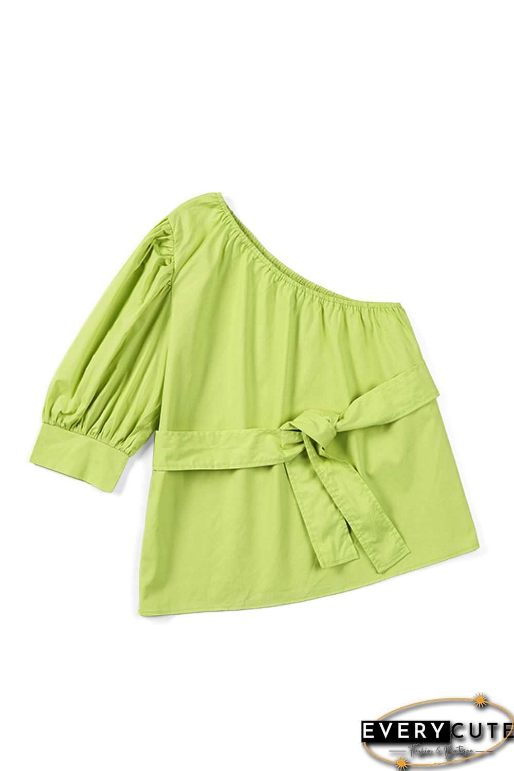 Lace-up Puff Sleeve One Shoulder Blouse