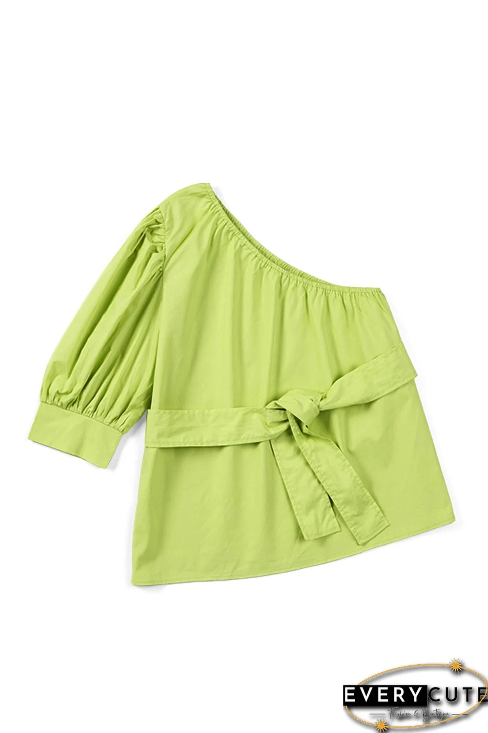 Lace-up Puff Sleeve One Shoulder Blouse