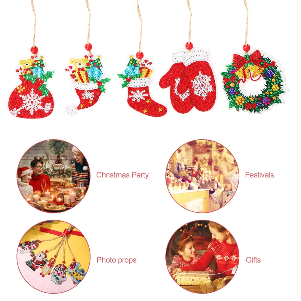 5pcs DIY Diamond Painting Xmas Trees Pendant(Double Sided)