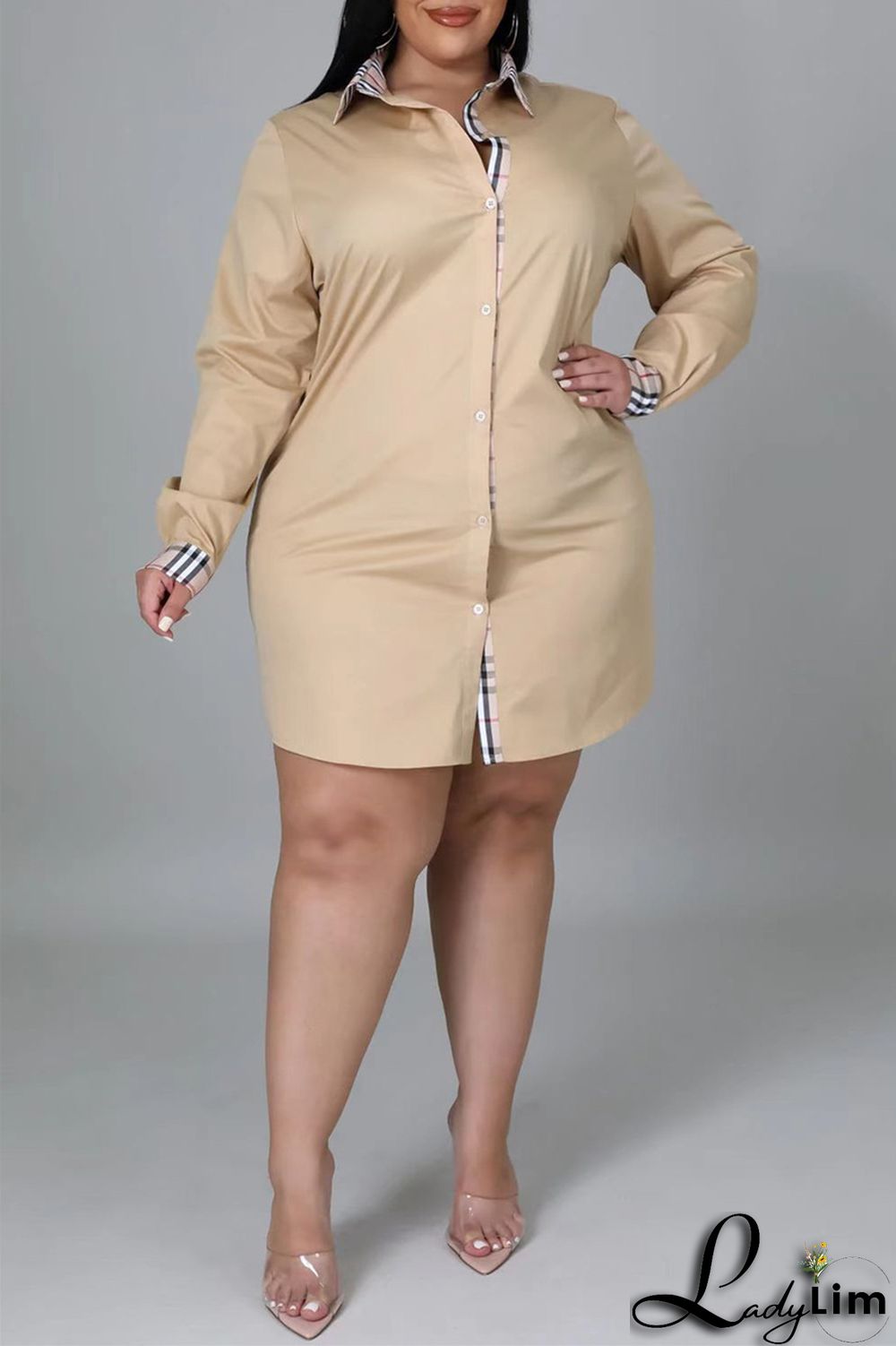 Black Fashion Casual Plus Size Print Patchwork Turndown Collar Shirt Dress