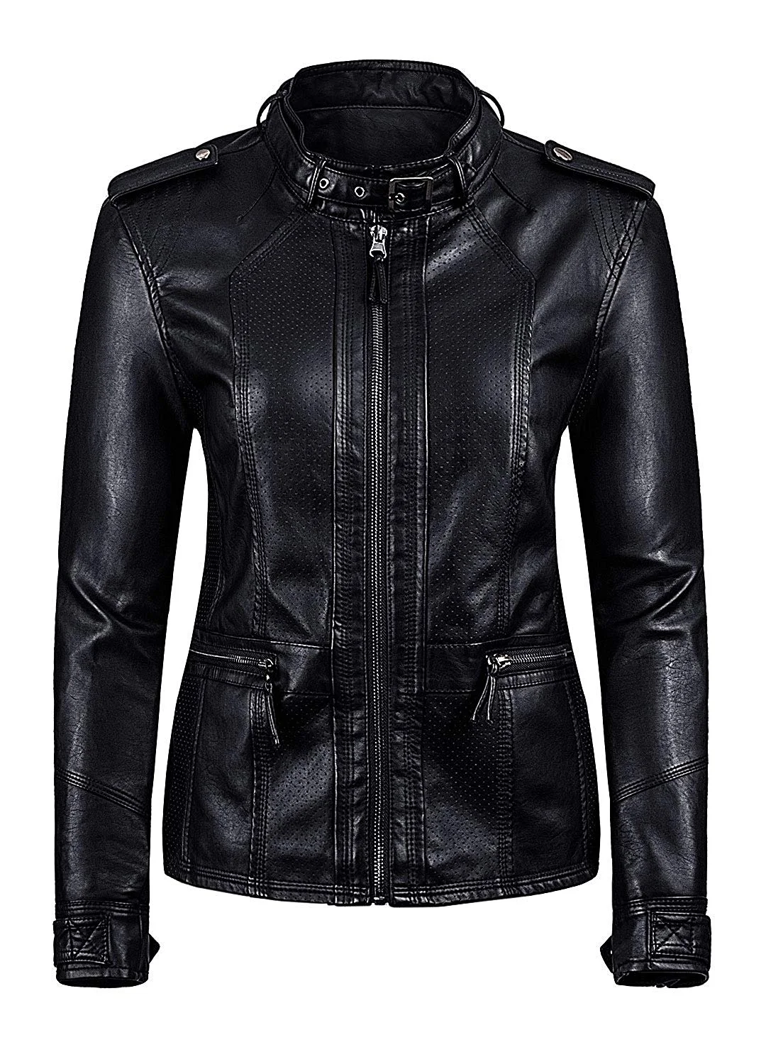 Womens Slim Tailoring Faux Leather PU Short Jacket Coat Moto Biker Jacket