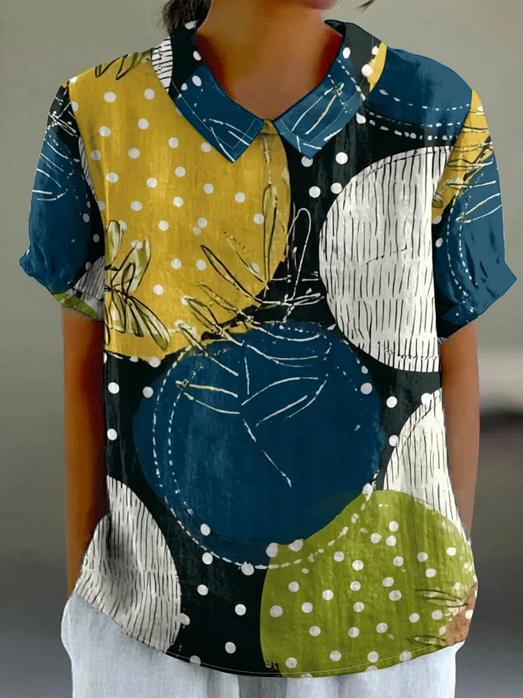 Women's Summer Casual Short-Sleeve Blouse With Vibrant Abstract Print - Breathable, Loose Fit, Comfortable Polyester Top For Casual Attire, Ladies Blouse