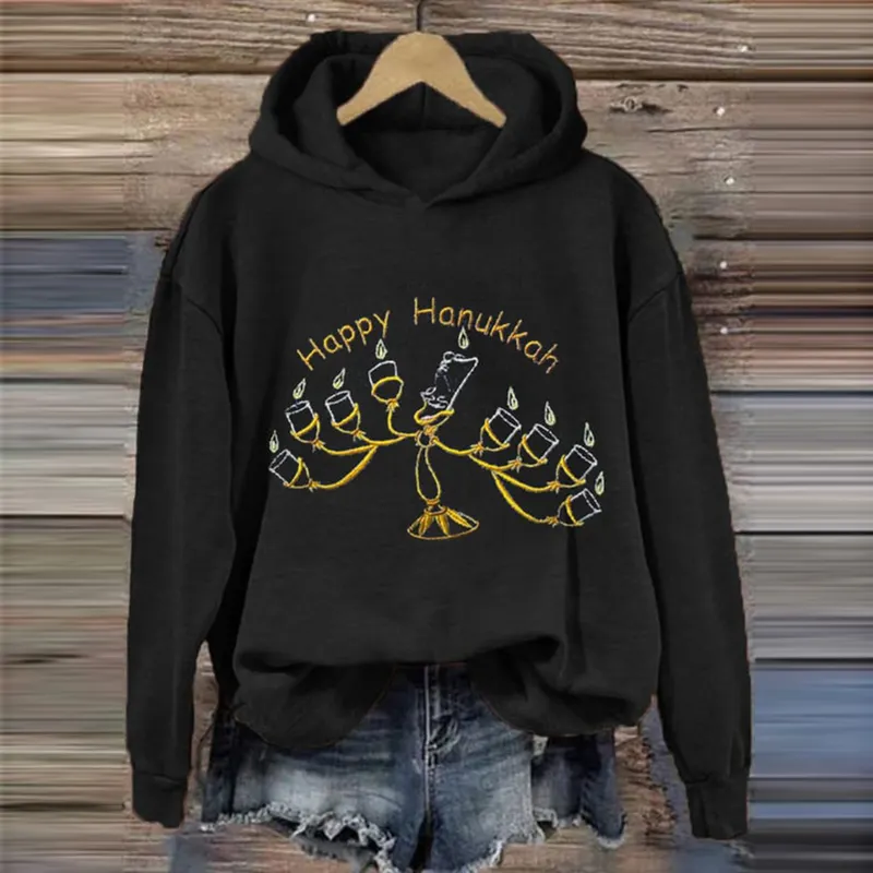 Women's Menorah Hanukkah Print Hoodie