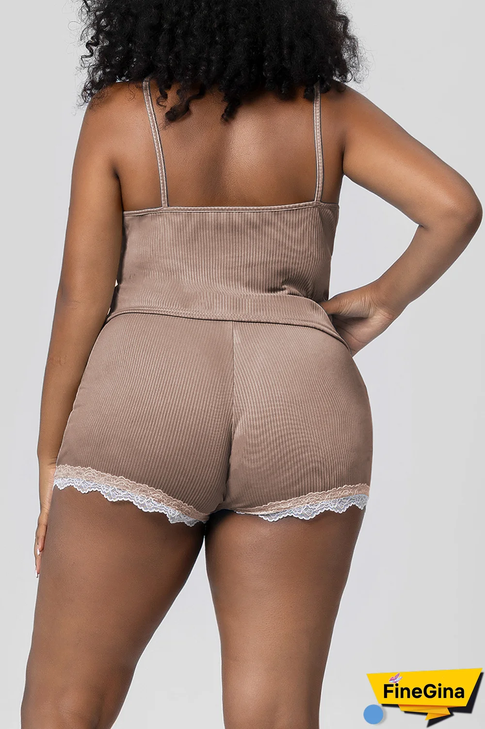 Dark Blue Gray Sexy Print Lace Spaghetti Strap Sleeveless Two Pieces