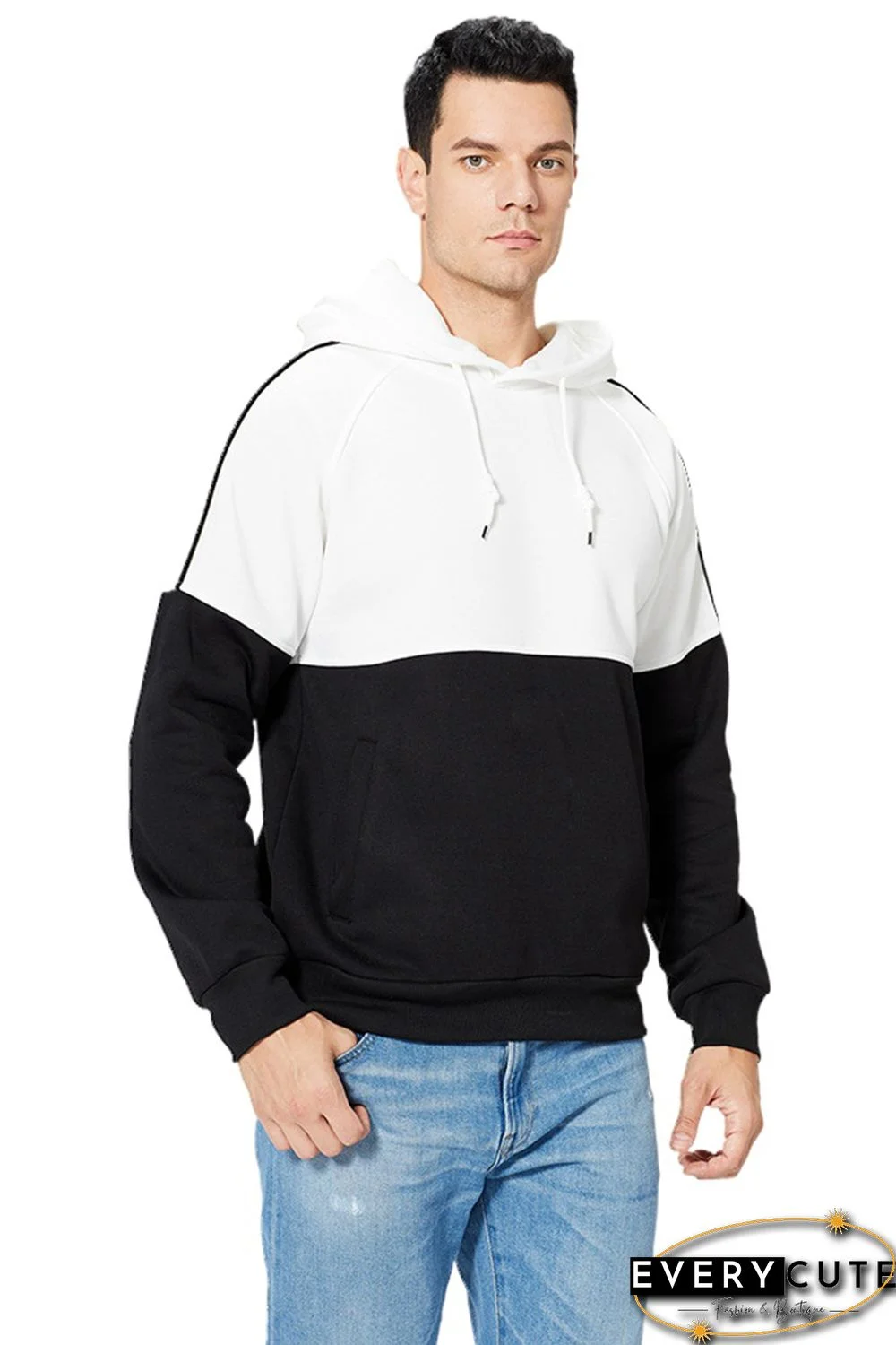 Black Colorblock Men's Pullover Hoodie