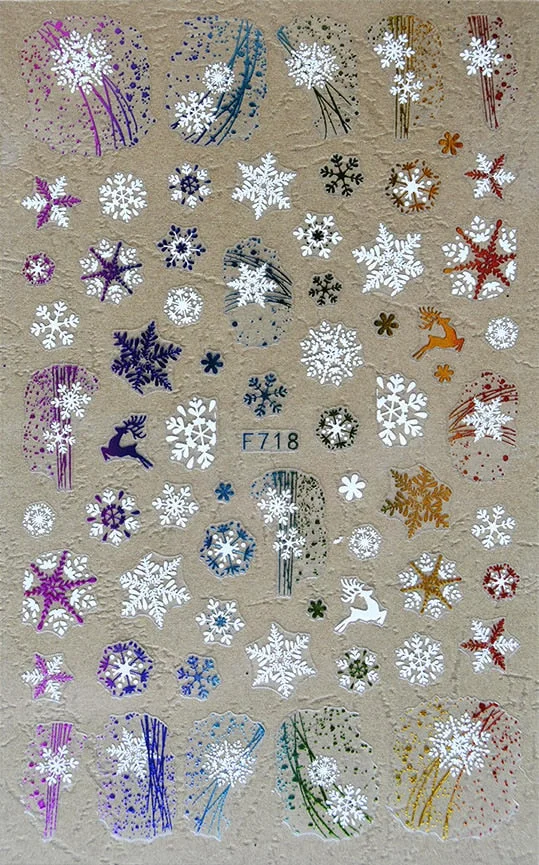 Christmas SnowflakeGold 3D Nail Stickers Sparkly iridescent Silver Xmas Tree Elk Deer Transfer Sliders Winter Nails Accessories-Nail Inspo