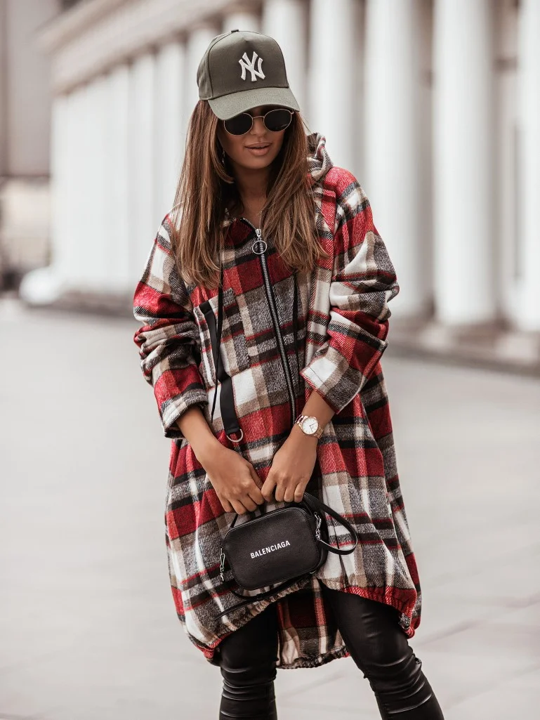 Ueong Autumn And Winter Women's New Zipper Hat Print Shirt Coat