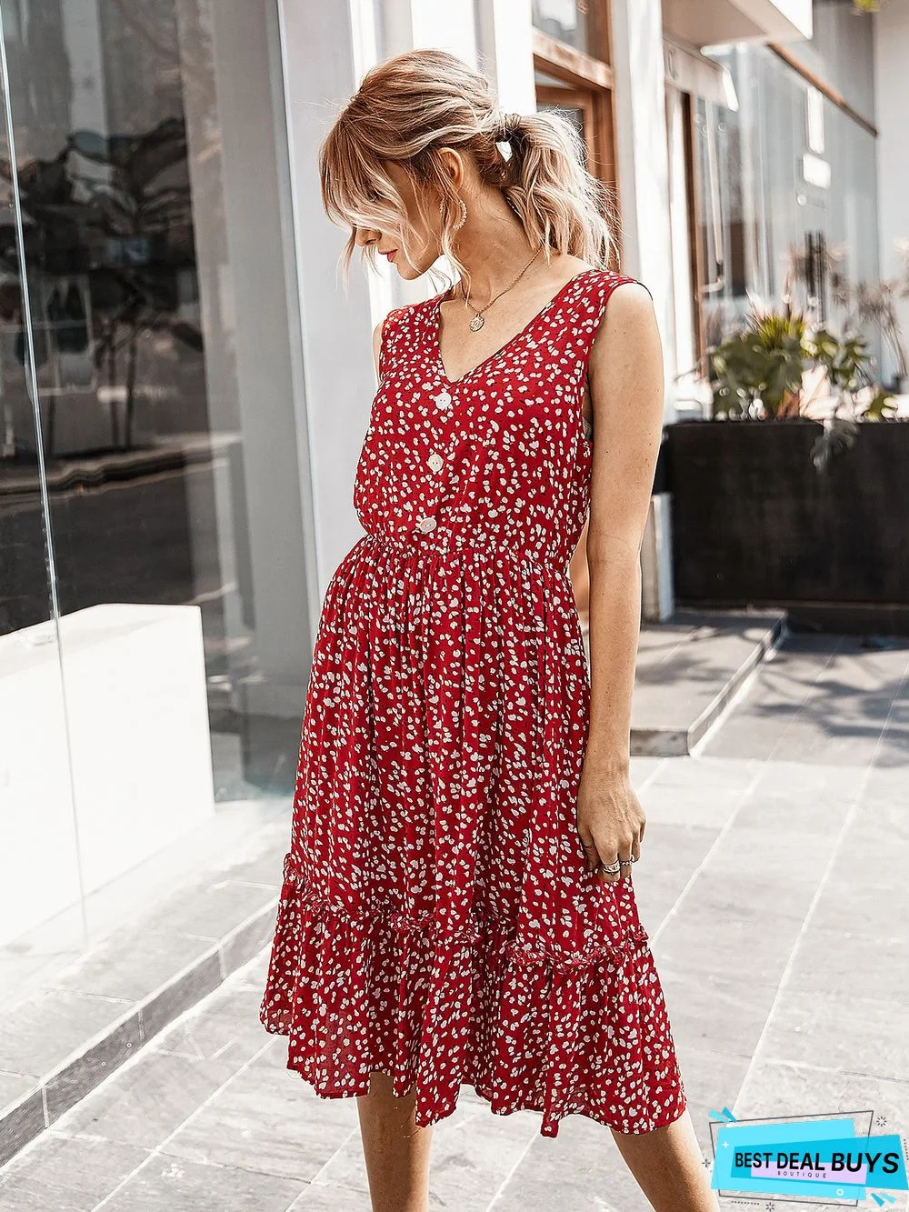 Women's Summer Small Crushed Flower V-Neck Dress