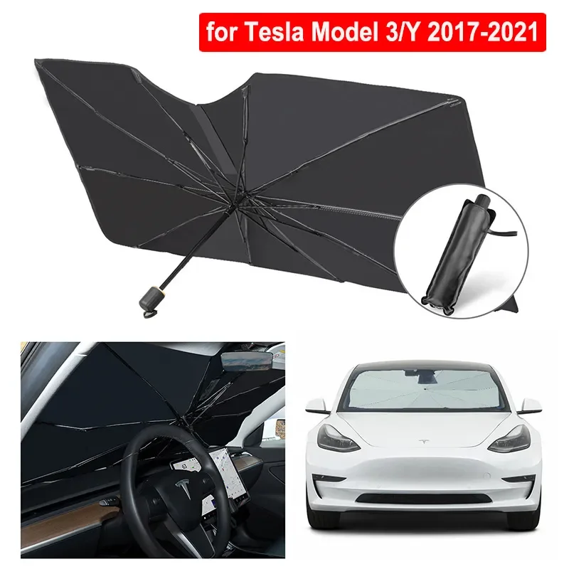 For Tela Model 3 Y 2017-2021 Sunhade Windhield Umbrella Upgrade Foldable Front Window Sun Shade Screen Car