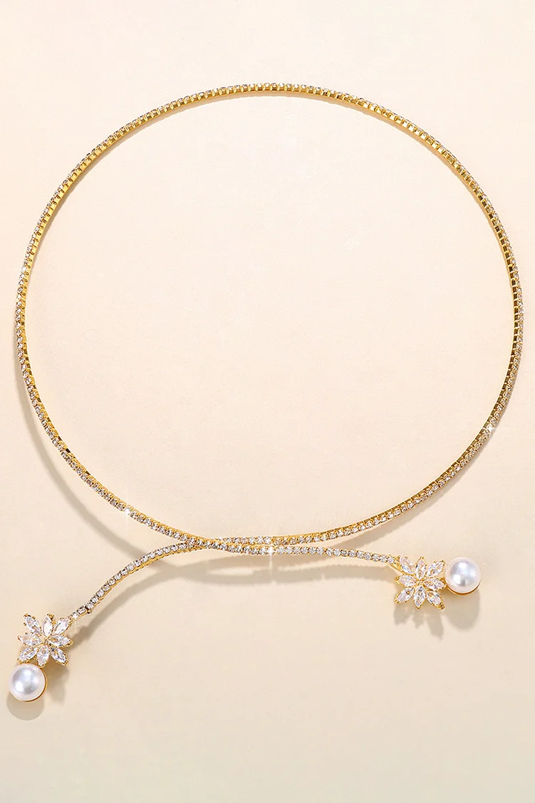 Elegant Retro Silver Floral Rhinestone Pearl Necklace 2024 - Xpluswear