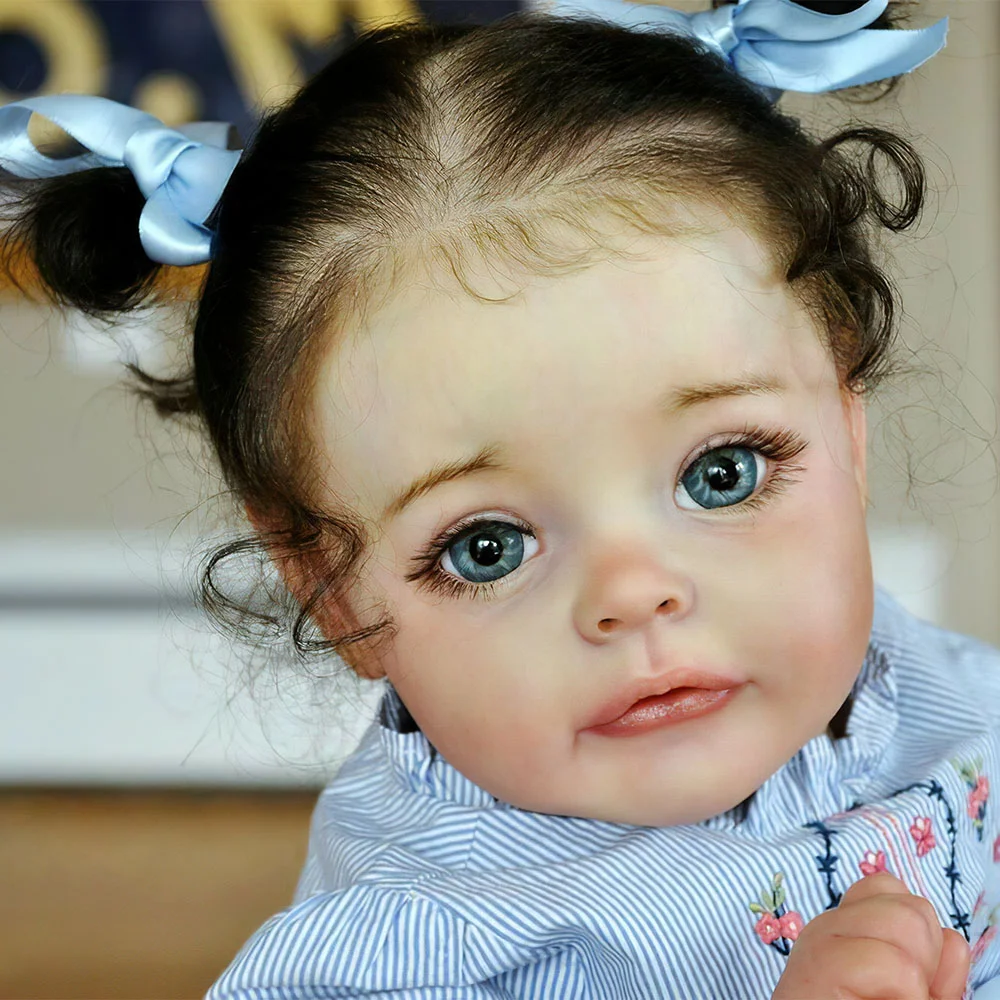 [New!]17'' & 22'' Lifelike Brown Hair Reborn Toddler Girl Babies Doll Amelia With Pacifier And Bottle