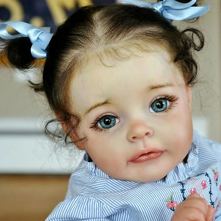 22" Lifelike Brown Hair Reborn Toddler Girl Babies Doll Amelia With Pacifier And Bottle Rebornartdoll® RSAW-Rebornartdoll®