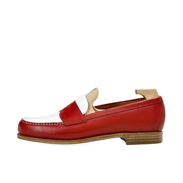 Red and White Two-Tone Comfort Slip-On Flat Women's Loafers |FSJ Shoes