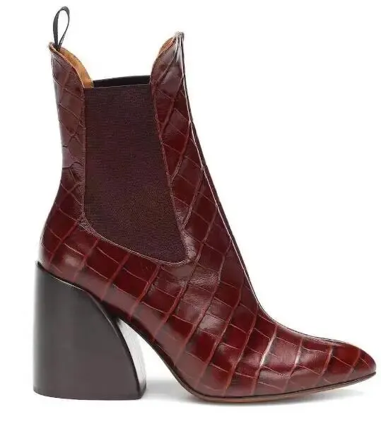 VCSHOES Woman Black Brown White Genuine Leather Short Boots Pointed Toe Chunky Heels Patchwork Ankle Boots Lady