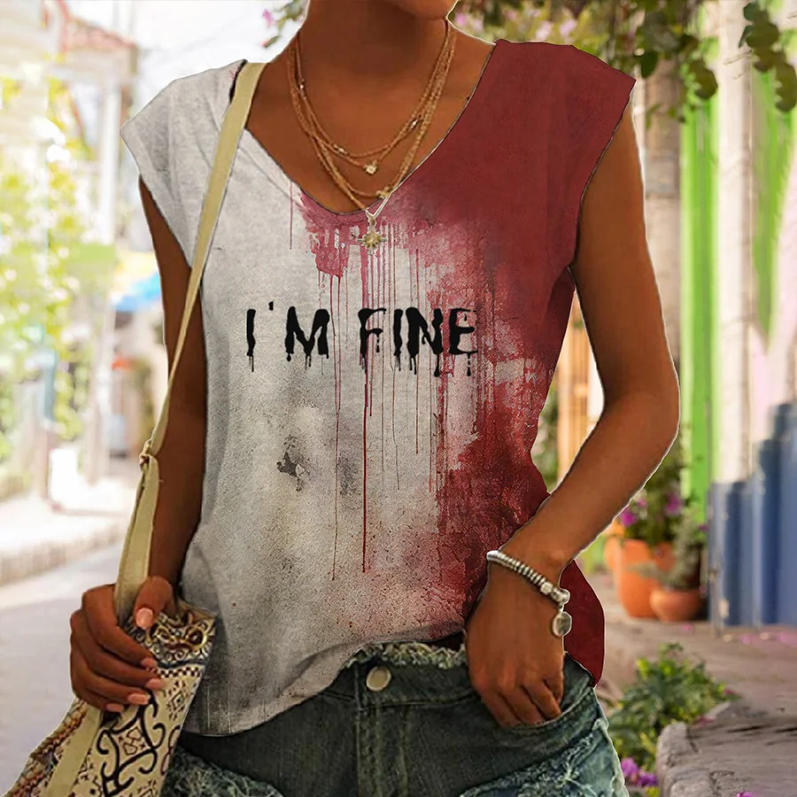 Women's Bloody Im Fine Halloween Print Tank Top