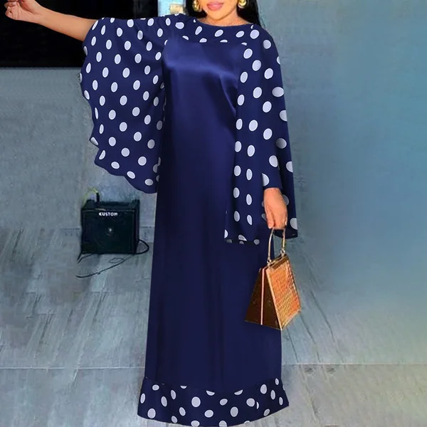 S-5XL Women Patchwork Evening Party Dress Polka Dot Print Holiday Maxi Dresses Kleid