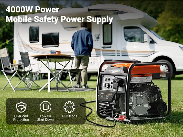Product Introduction of Efurden Outdoor Power Equipment 4000 Watts Portable Generator. Open Frame Inverter Generator with ECO Mode. Gas Powered. Quiet Operation. Emergency Home Backup. RV Ready 0