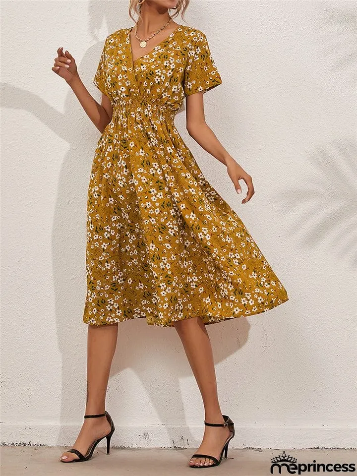 Summer Floral Printed Short Sleeve Dresses