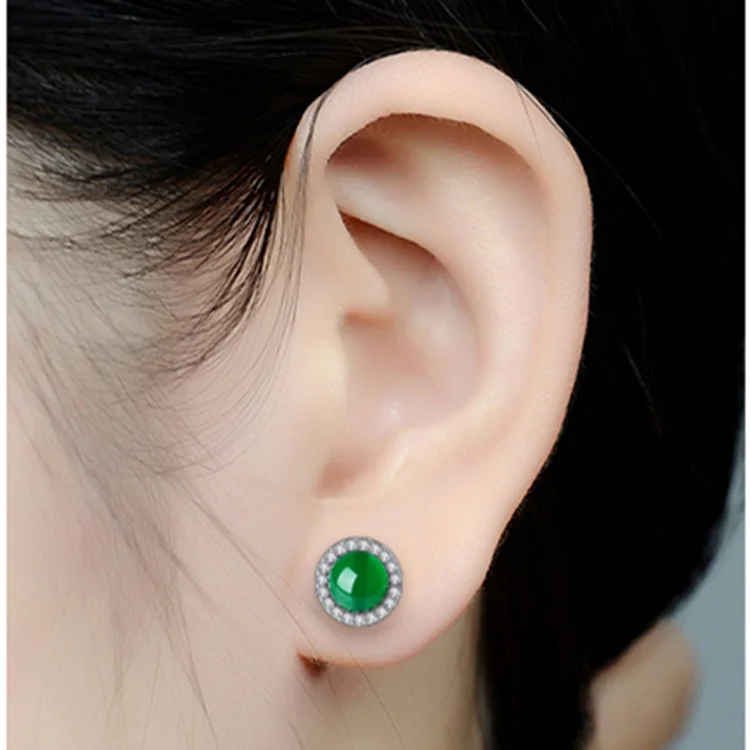 S925 Silver Natural Emerald Jewelry Stud Earring Green Jade Green Emerald Garnet Pulsera 925 Mujer Earring Orecchini Topaz
