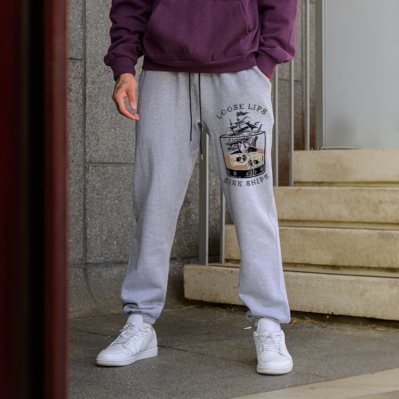 LOOSE LIPS SINK SHIPS SKULLS SHIP IN THE WATER GRAPHIC PRINT JOGGERS