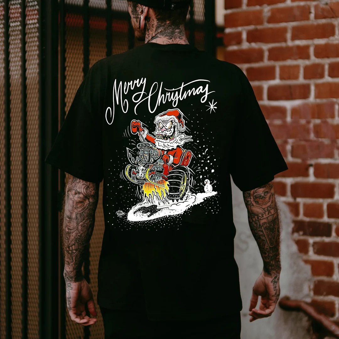MERRY CHRISTMAS Crazy Santa Claus Print Men's T-shirt