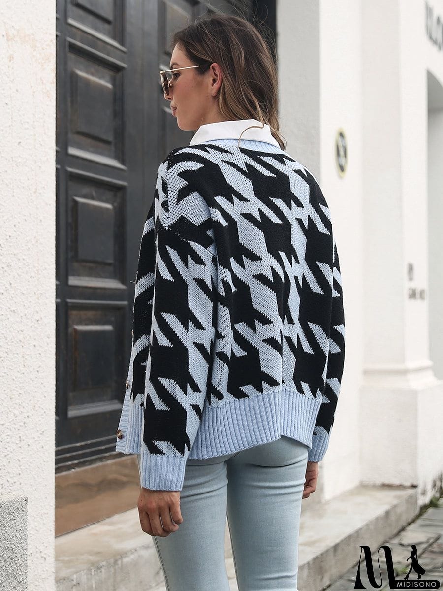 MidiSono - Houndstooth Button Down Cardigan