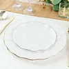 10 Pack | 6" White Hard Plastic Dessert Plates with Gold Ruffled Rim, Heavy Duty Disposable Salad Appetizer Dinnerware