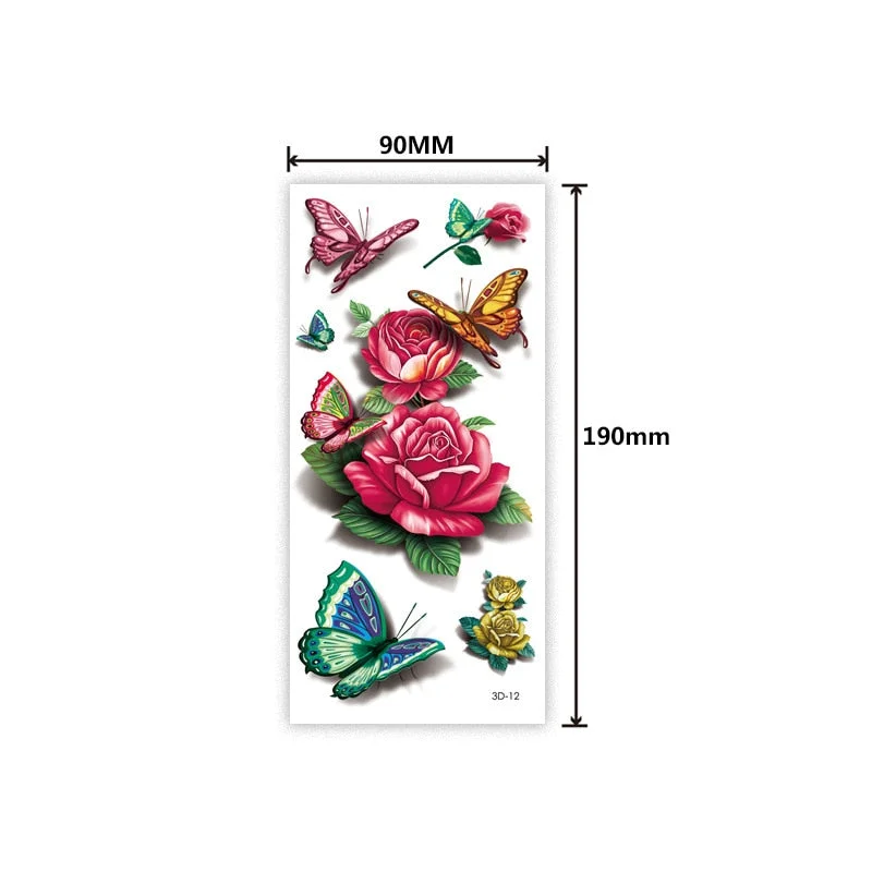 Waterproof 3D tattoo sticker Three-dimensional color printing tattoo sticker Butterfly flower animal color tattoo sticker