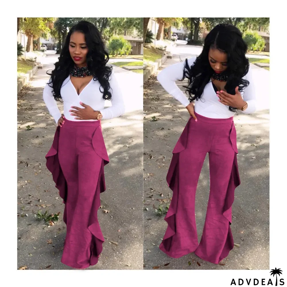 Fashion Solid Color Ruffle Pants