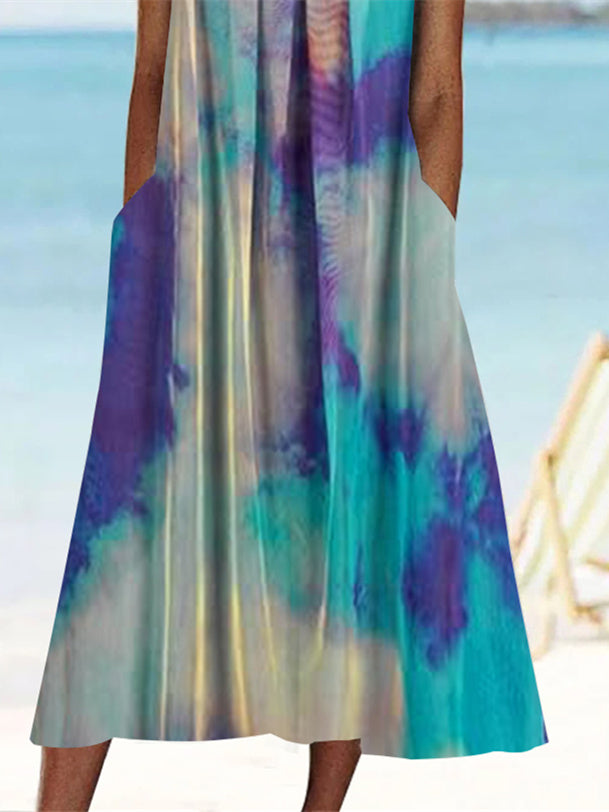 Women's Short Sleeve Scoop Neck Graphic Printed Midi Dress