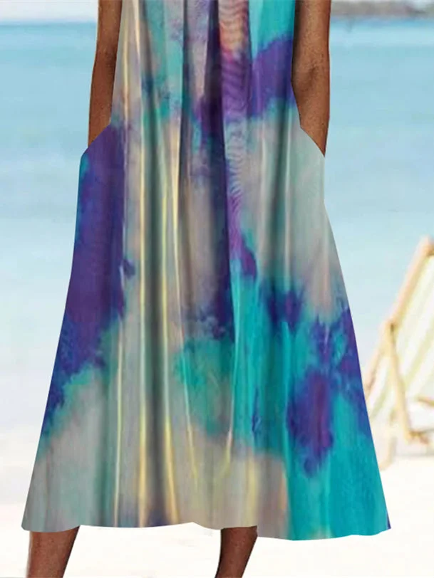 Women's Short Sleeve Scoop Neck Graphic Printed Midi Dress