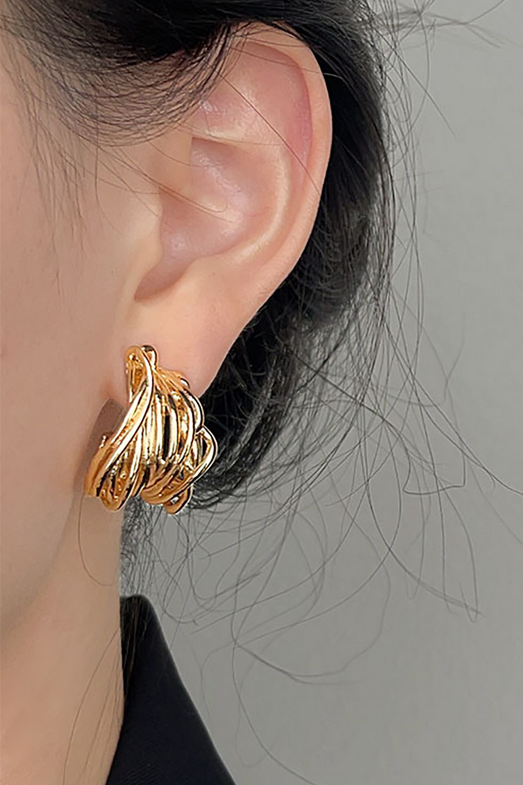 Geometric Lines Alloy Fashionable Stud Earrings-Gold