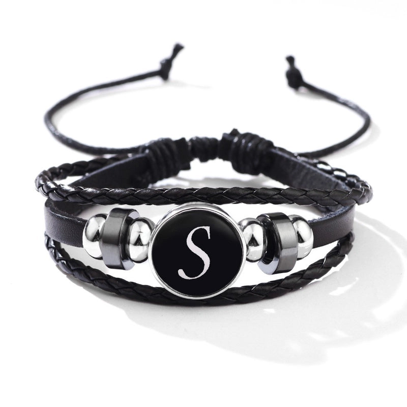 Casual Hip-hop Letter Pu Leather Glass Leather Knitting Glass Men’s Bracelets
