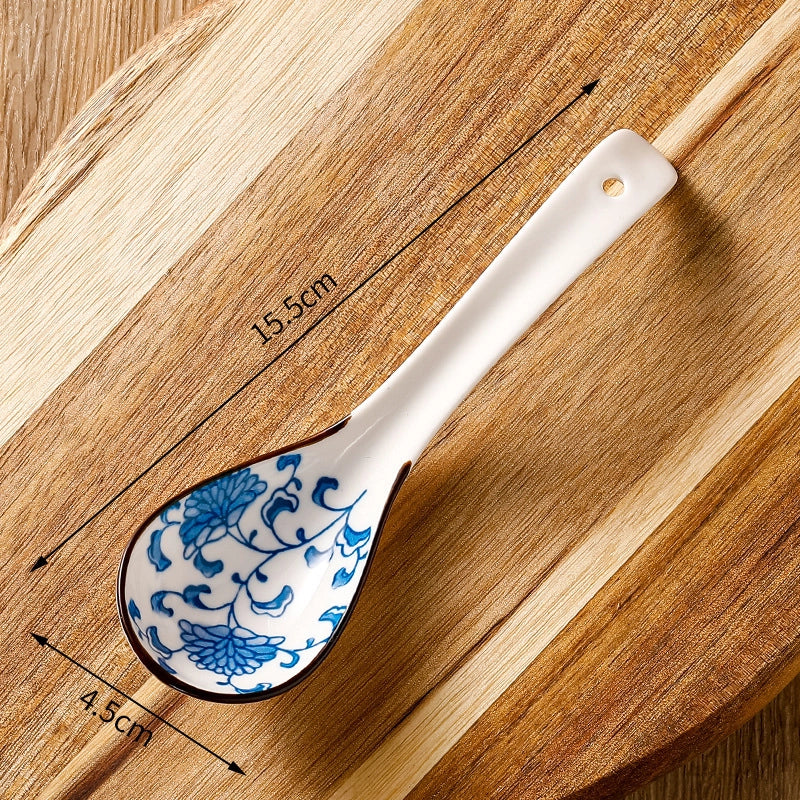 Japanese-style Small Spoon Ceramic Spoon Household Blue And White Porcelain Soup Spoon Creative Cute Pattern Spoon