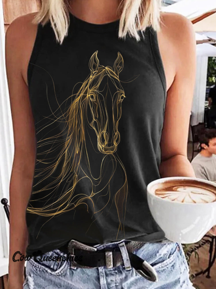 Women’s Magnificent Horse Print Casual Sleeveless Top Multicolor / Xs Tank