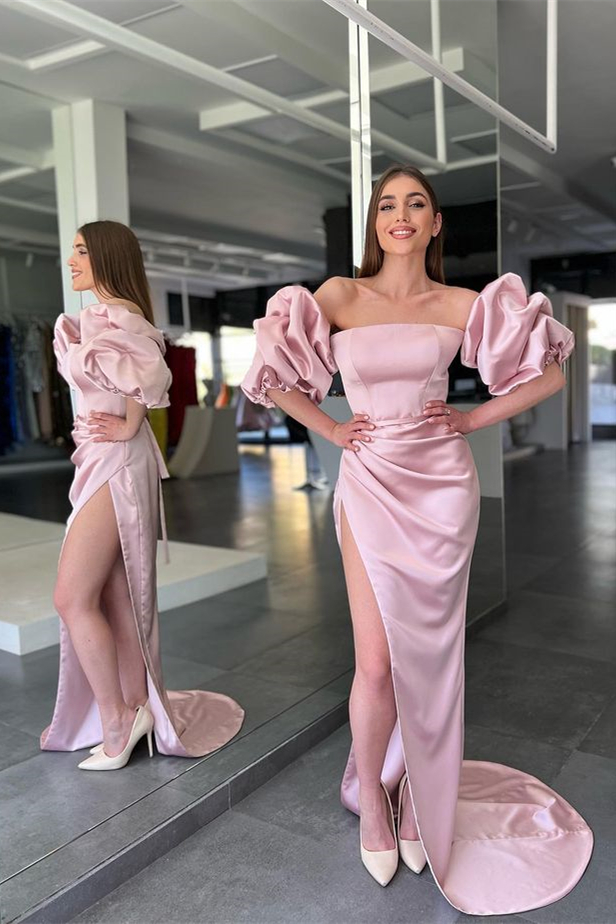 Amazing Pink Strapless Mermaid Evening Dress Long With Detachable Sleeves - lulusllly